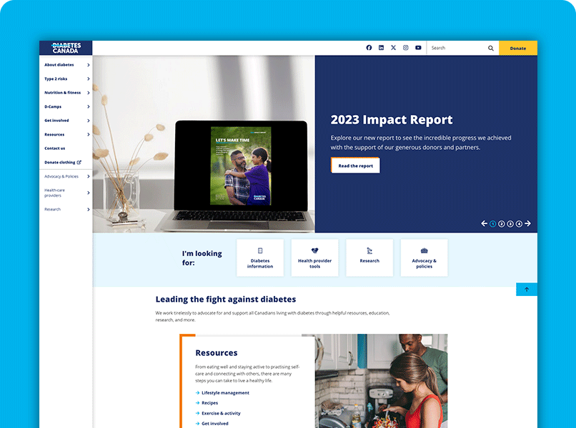 Screenshot of Diabetes Canada homepage