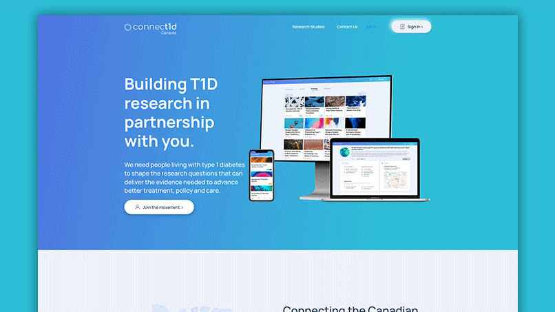 Screenshot of ConnecT1D Canada homepage