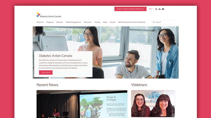 Screenshot of Diabetes Action Canada homepage