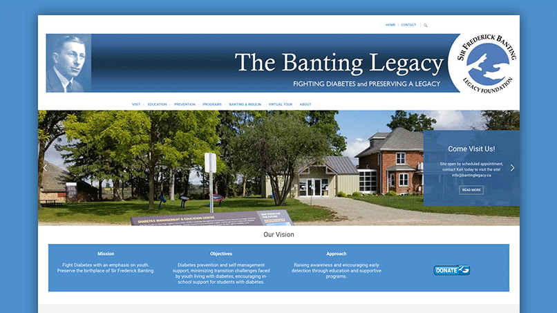 Screenshot of Banting Legacy homepage