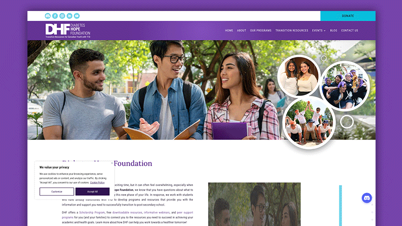 SCREENSHOT OF DIABETES HOPE FOUNDATION HOMEPAGE