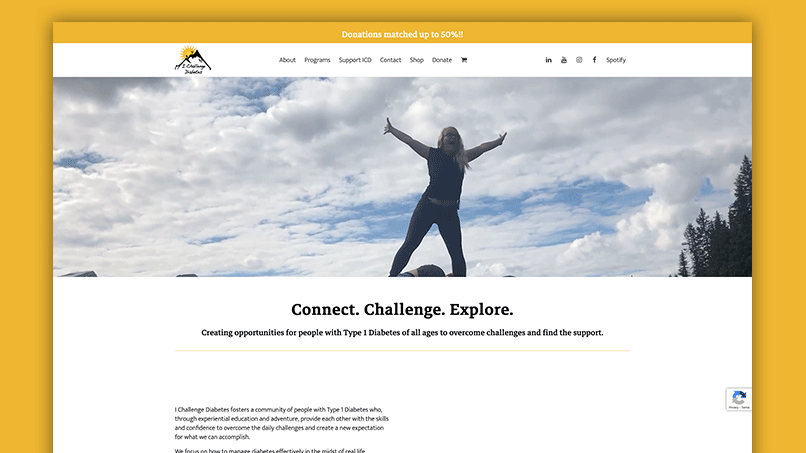 Screenshot of I Challenge Diabetes homepage