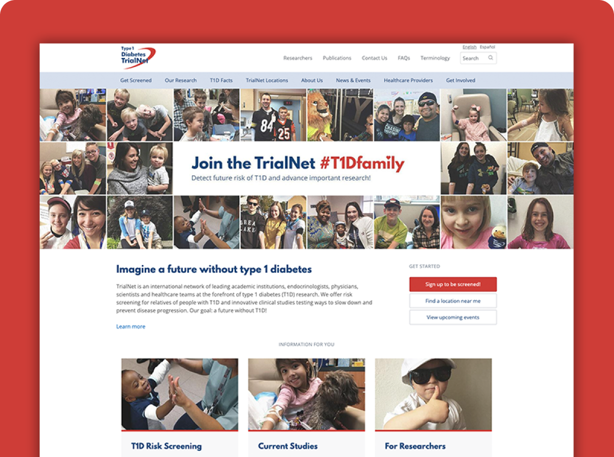 Screenshot of JDRF Canada homepage