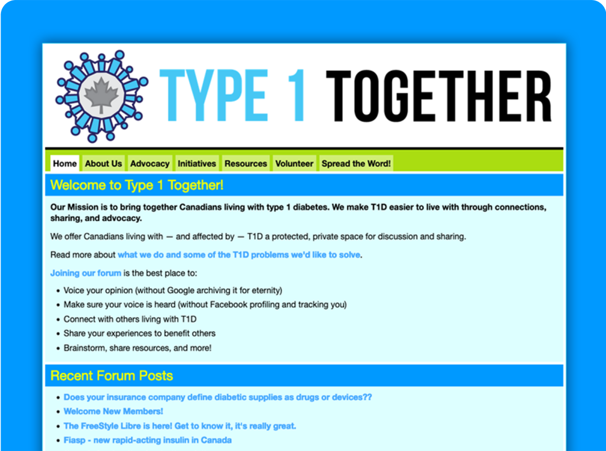 Screenshot of Type1Together homepage