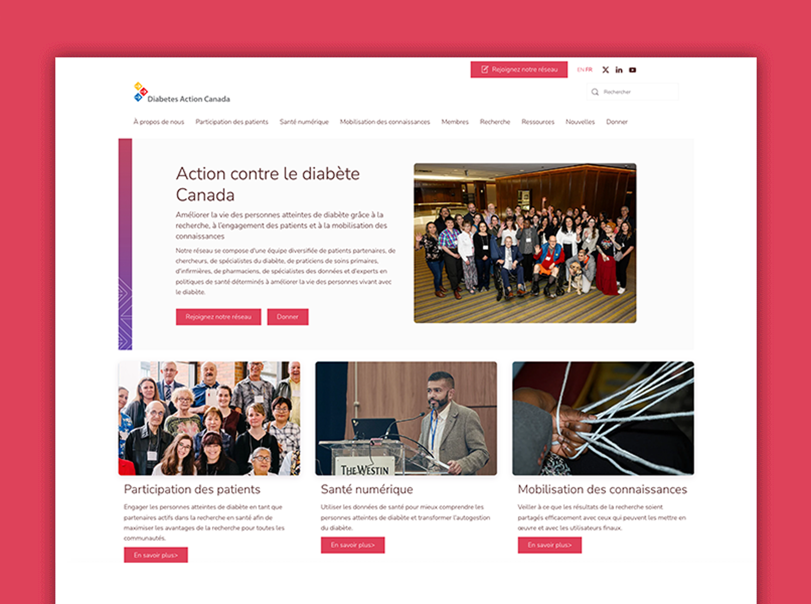 Capture d’écran de la page d’accueil d’Action contre le diabète Canada