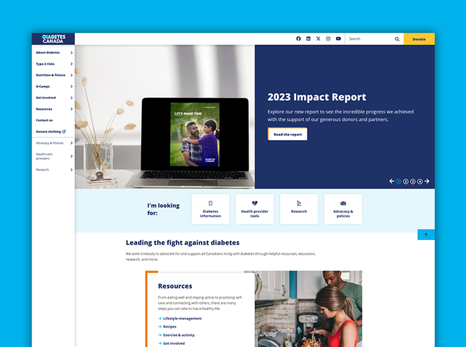 Capture d’écran de la page d’accueil de Diabetes Canada