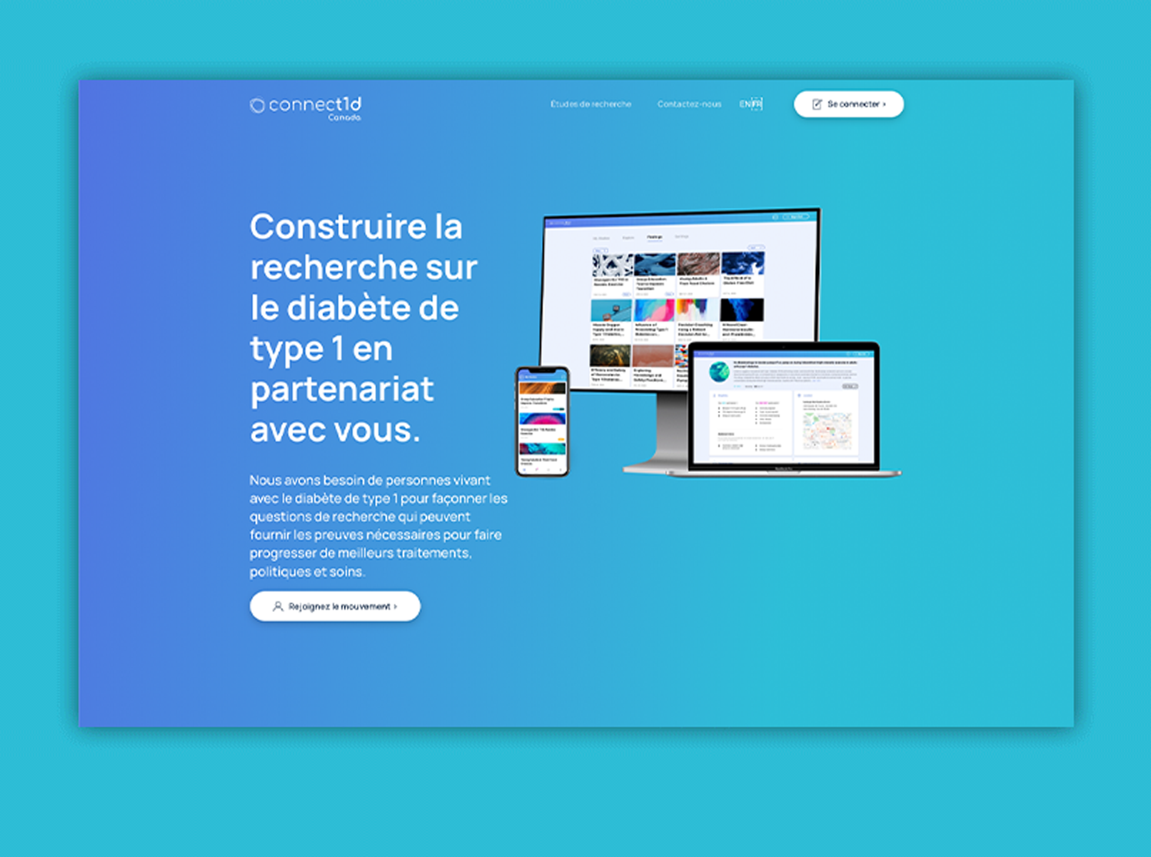 Capture d’écran de la page d’accueil de ConnecT1D Canada